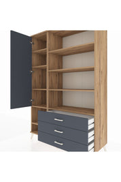 Hyperion Dolap 9 Raflı 3 Çekmeceli Tek Kapaklı  132x44x195 Çam-Antrasit/Antrasit