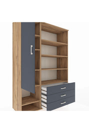 Hyperion Dolap 9 Raflı 3 Çekmeceli Tek Kapaklı  132x44x195 Çam-Antrasit/Antrasit