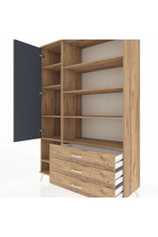 Hyperion Dolap 9 Raflı 3 Çekmeceli Tek Kapaklı  132x44x195 Çam-Antrasit/Çam