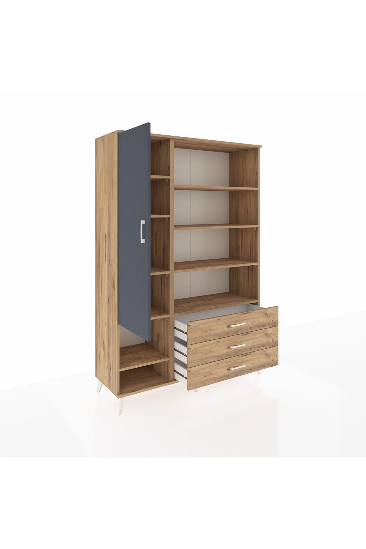 Hyperion Dolap 9 Raflı 3 Çekmeceli Tek Kapaklı  132x44x195 Çam-Antrasit/Çam