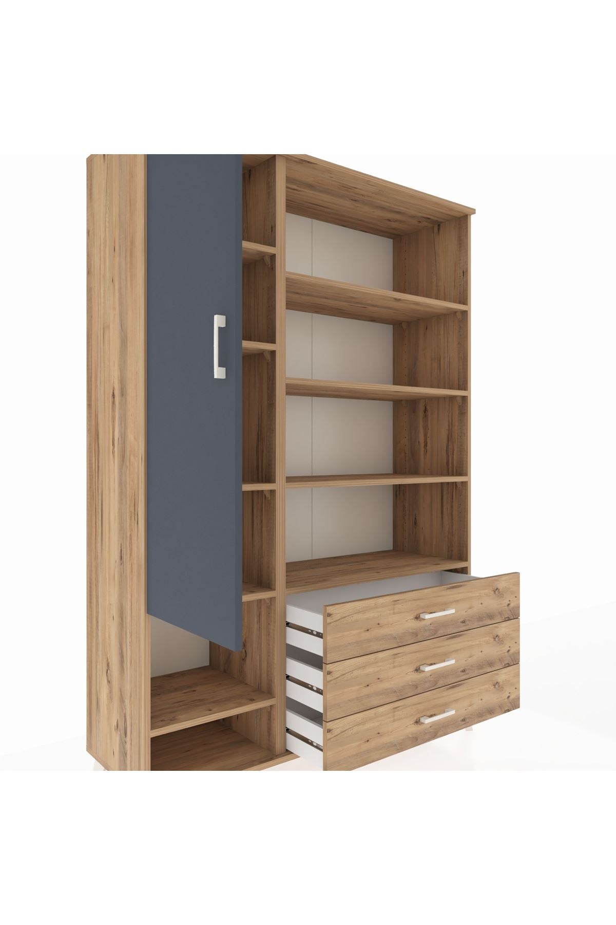 Hyperion Dolap 9 Raflı 3 Çekmeceli Tek Kapaklı  132x44x195 Çam-Antrasit/Çam