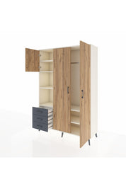 Hyperion Dolap 6 Raflı 3 Çekmeceli Tek Askılı 132x44x195 Aytaşı-Çam/Antrasit