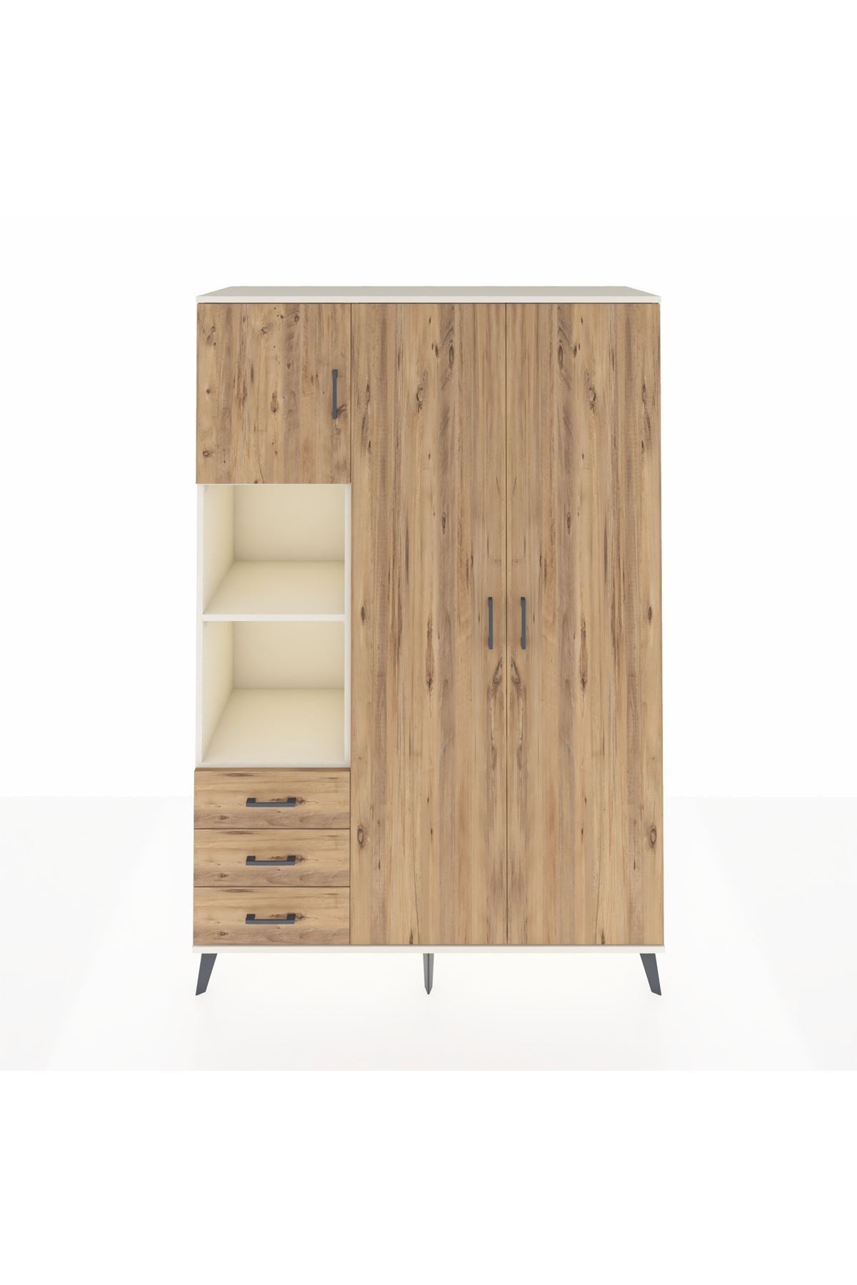 Hyperion Dolap 6 Raflı 3 Çekmeceli Tek Askılı 132x44x195 Aytaşı-Çam/Çam