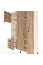 Hyperion Dolap 6 Raflı 3 Çekmeceli Tek Askılı 132x44x195 Aytaşı-Çam/Çam