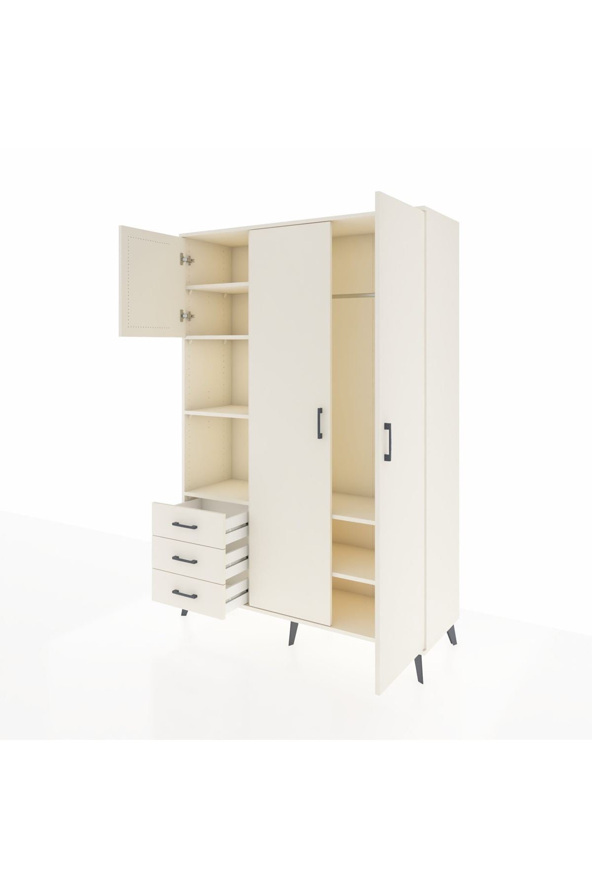 Hyperion Dolap 6 Raflı 3 Çekmeceli Tek Askılı 132x44x195 Aytaşı-Aytaşı/Aytaşı