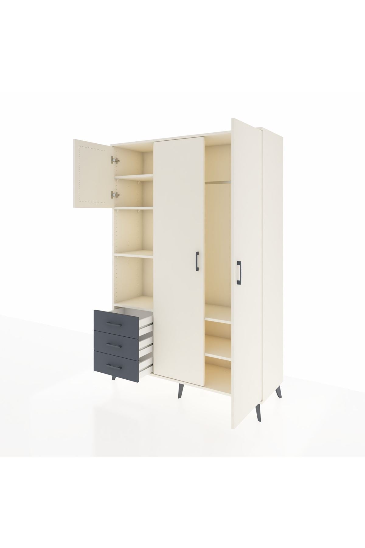 Hyperion Dolap 6 Raflı 3 Çekmeceli Tek Askılı 132x44x195 Aytaşı-Aytaşı/Antrasit