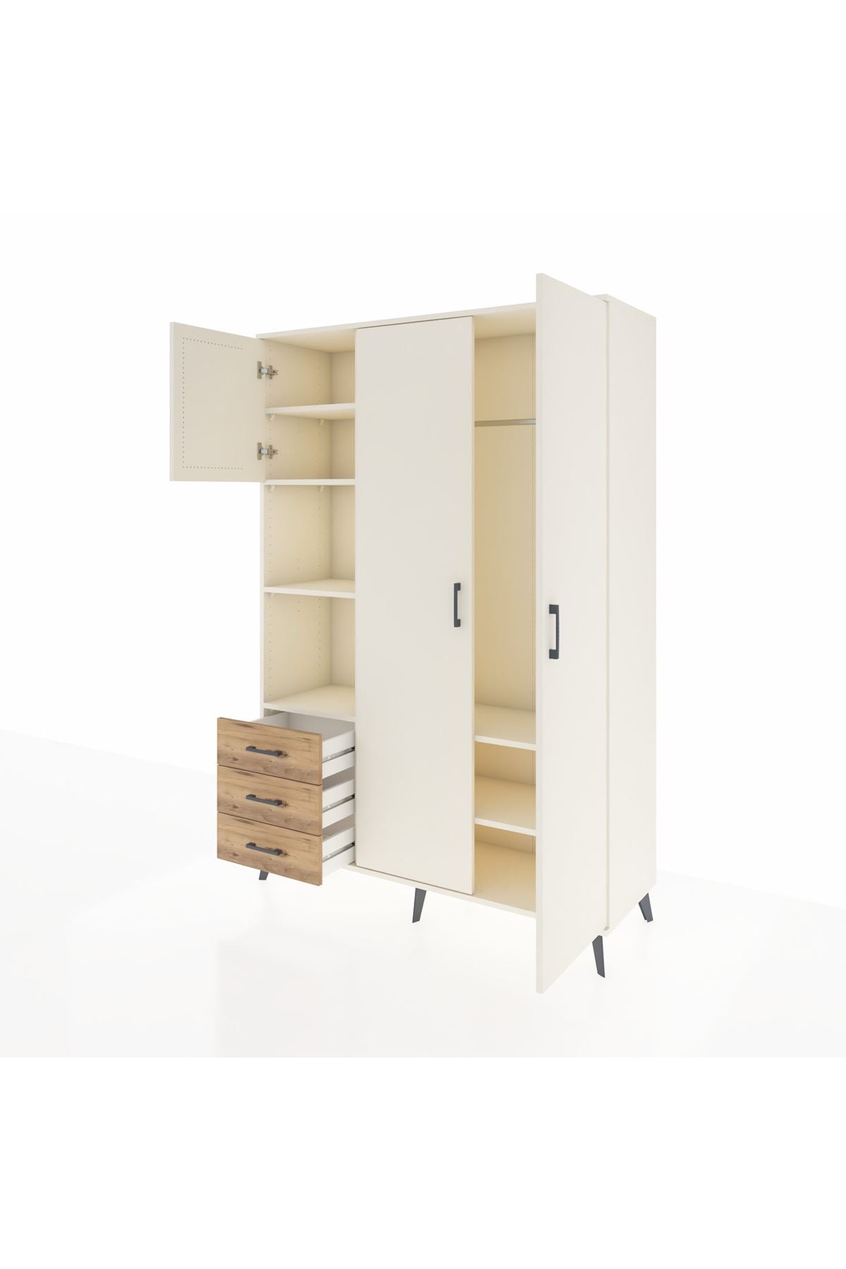 Hyperion Dolap 6 Raflı 3 Çekmeceli Tek Askılı 132x44x195 Aytaşı-Aytaşı/Çam