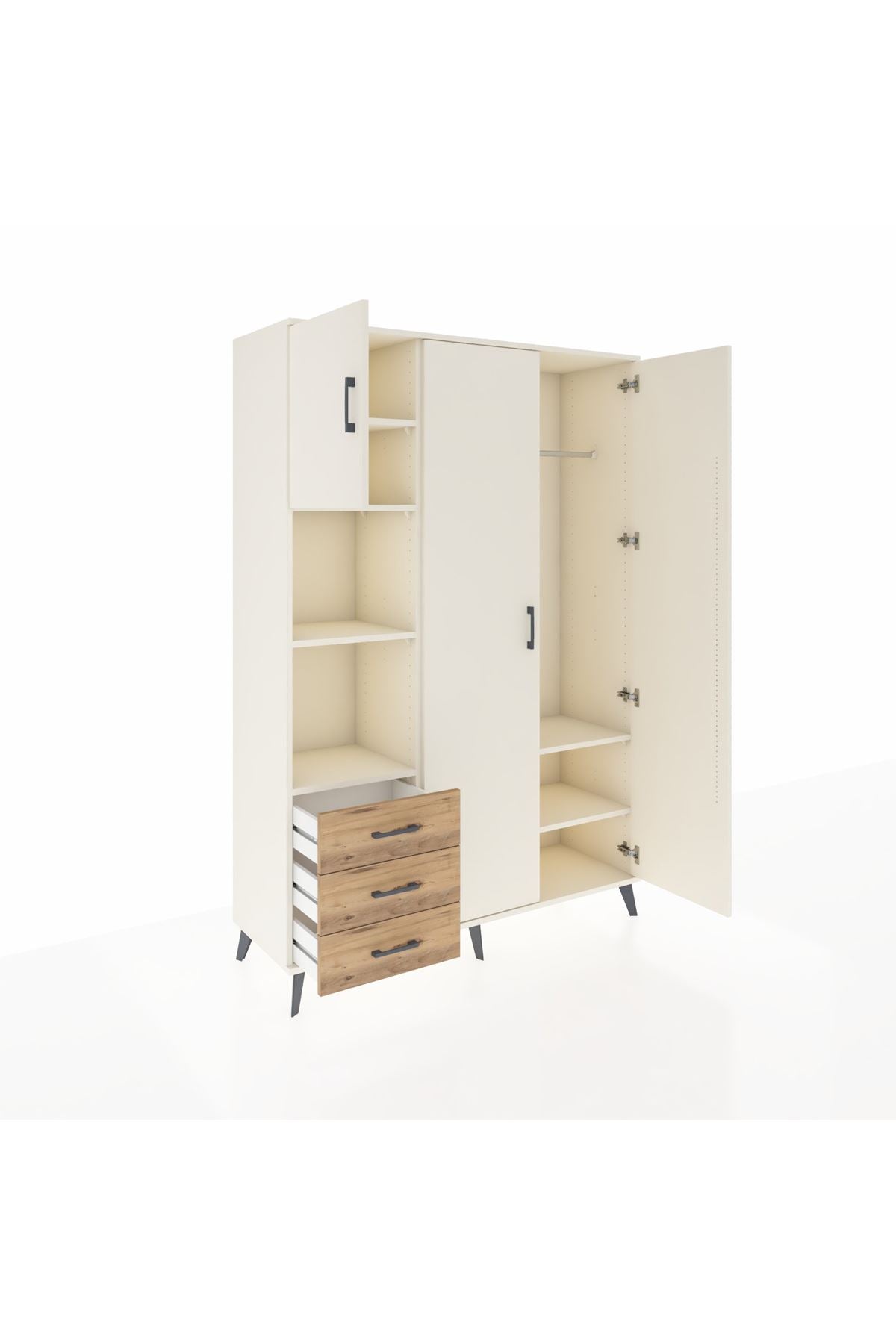 Hyperion Dolap 6 Raflı 3 Çekmeceli Tek Askılı 132x44x195 Aytaşı-Aytaşı/Çam