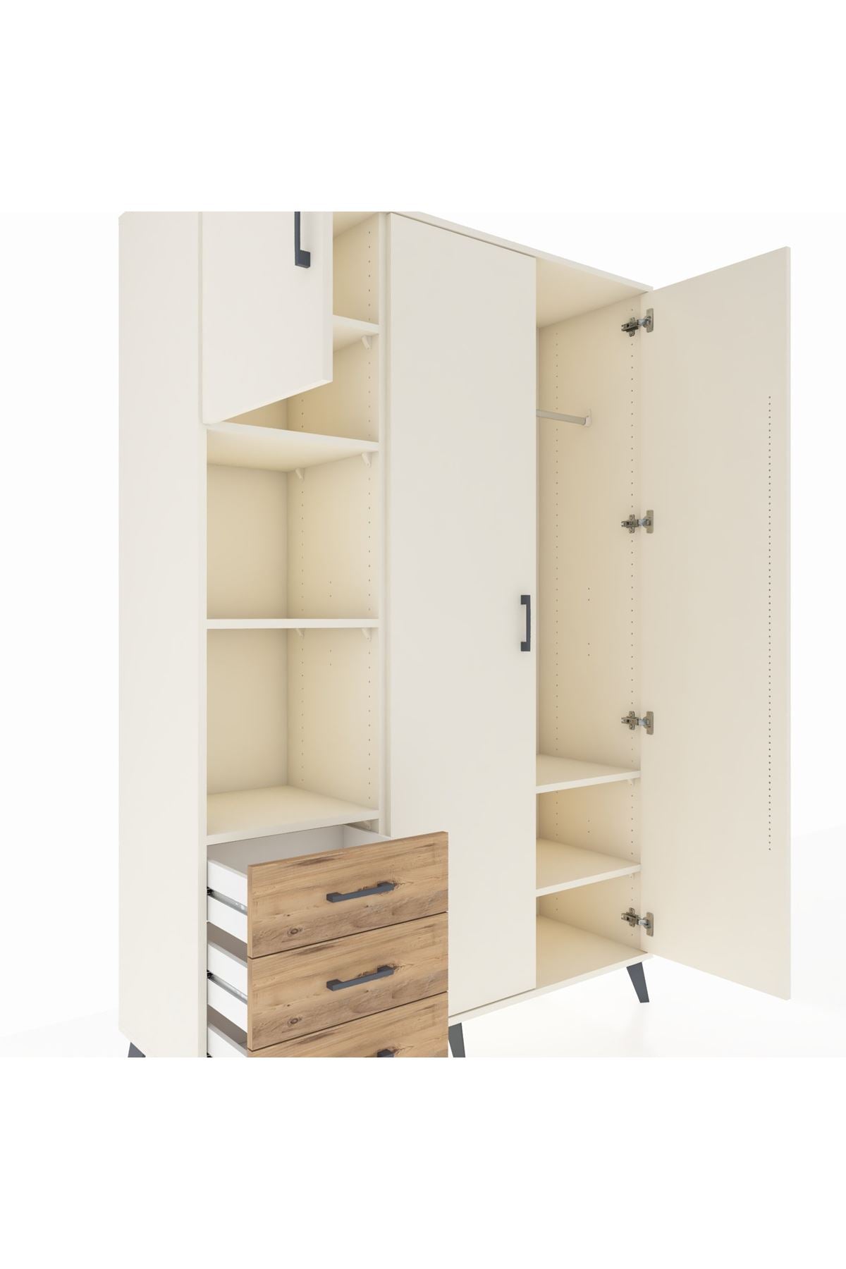 Hyperion Dolap 6 Raflı 3 Çekmeceli Tek Askılı 132x44x195 Aytaşı-Aytaşı/Çam