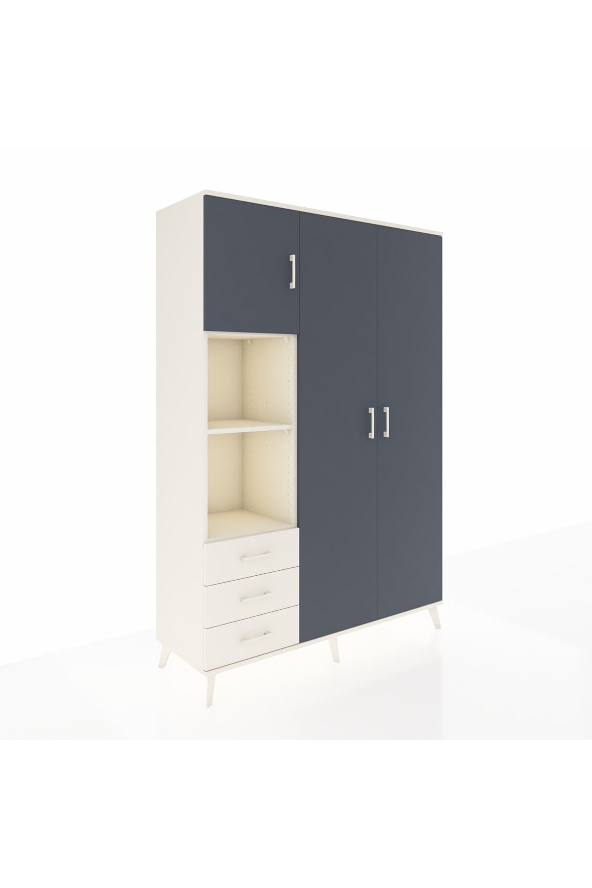 Hyperion Dolap 6 Raflı 3 Çekmeceli Tek Askılı 132x44x195 Aytaşı-Antrasit/Aytaşı