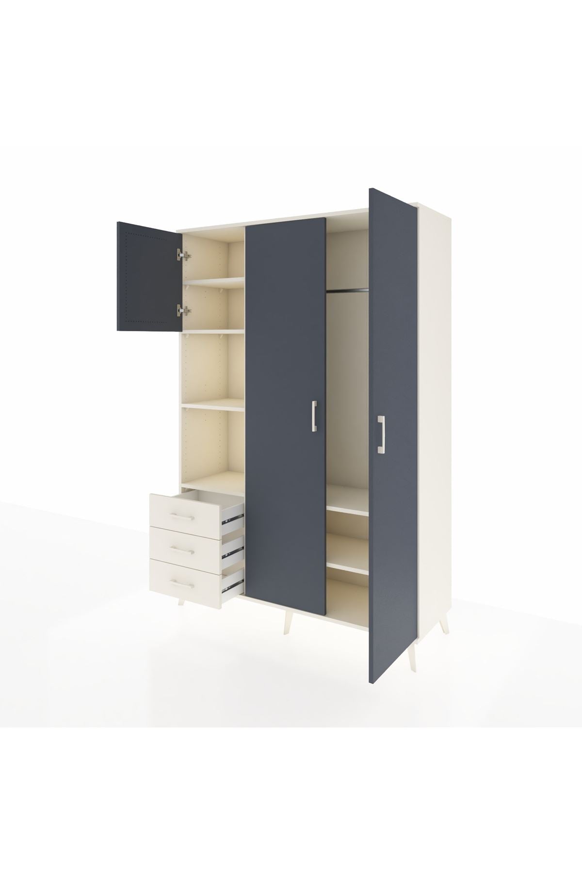 Hyperion Dolap 6 Raflı 3 Çekmeceli Tek Askılı 132x44x195 Aytaşı-Antrasit/Aytaşı