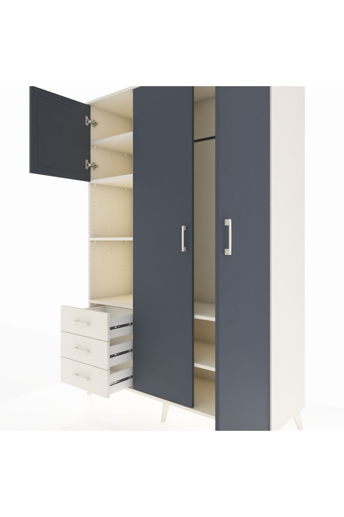 Hyperion Dolap 6 Raflı 3 Çekmeceli Tek Askılı 132x44x195 Aytaşı-Antrasit/Aytaşı