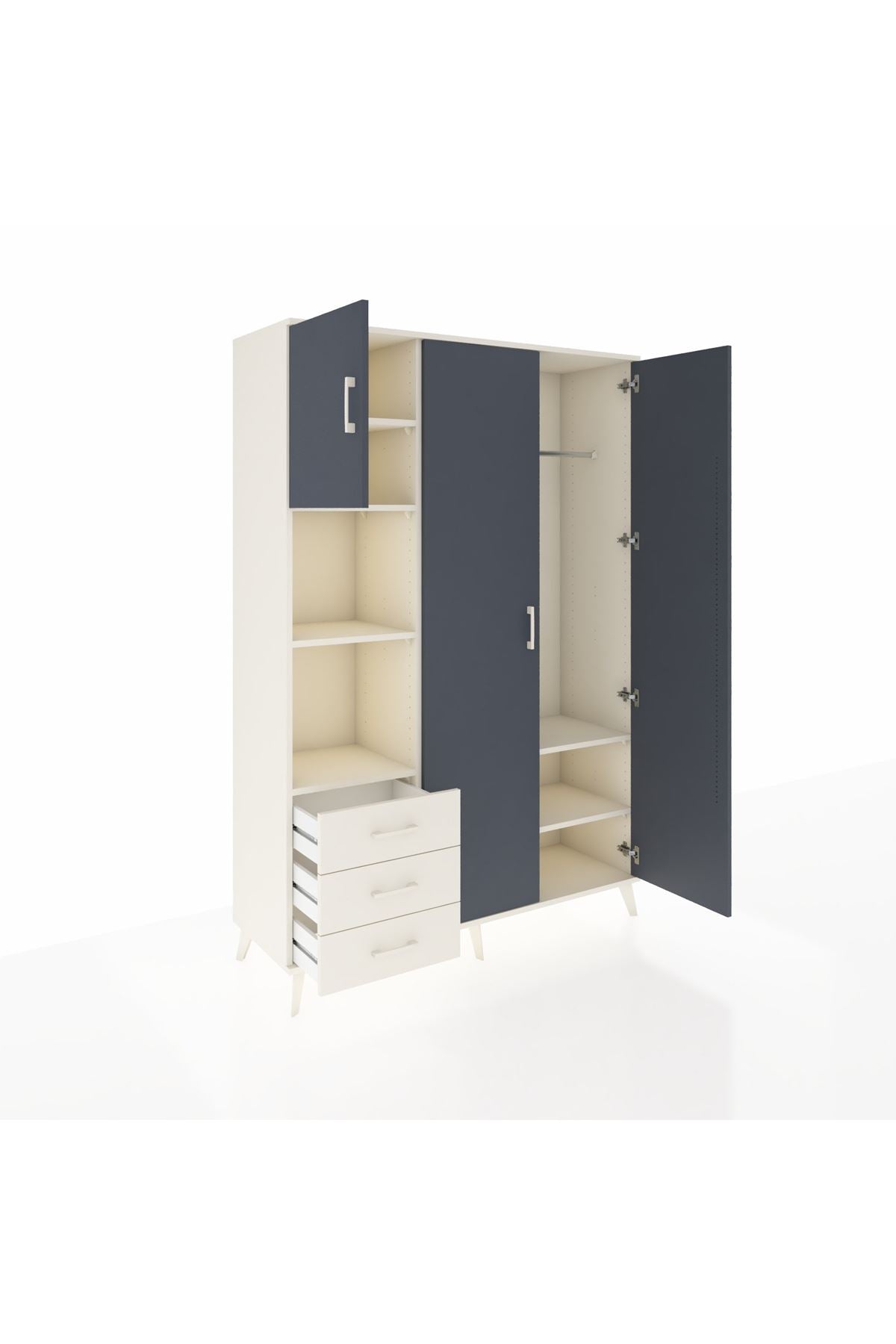 Hyperion Dolap 6 Raflı 3 Çekmeceli Tek Askılı 132x44x195 Aytaşı-Antrasit/Aytaşı