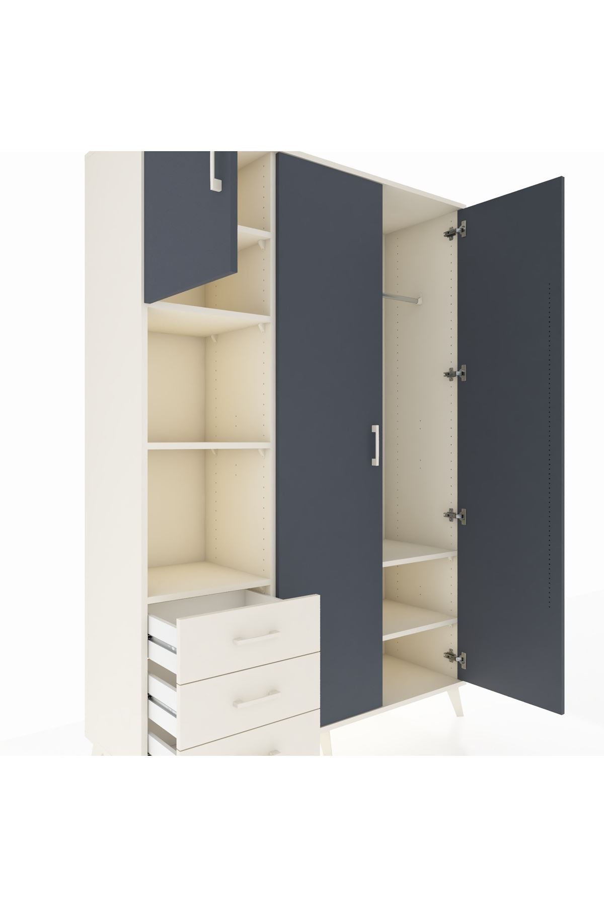 Hyperion Dolap 6 Raflı 3 Çekmeceli Tek Askılı 132x44x195 Aytaşı-Antrasit/Aytaşı