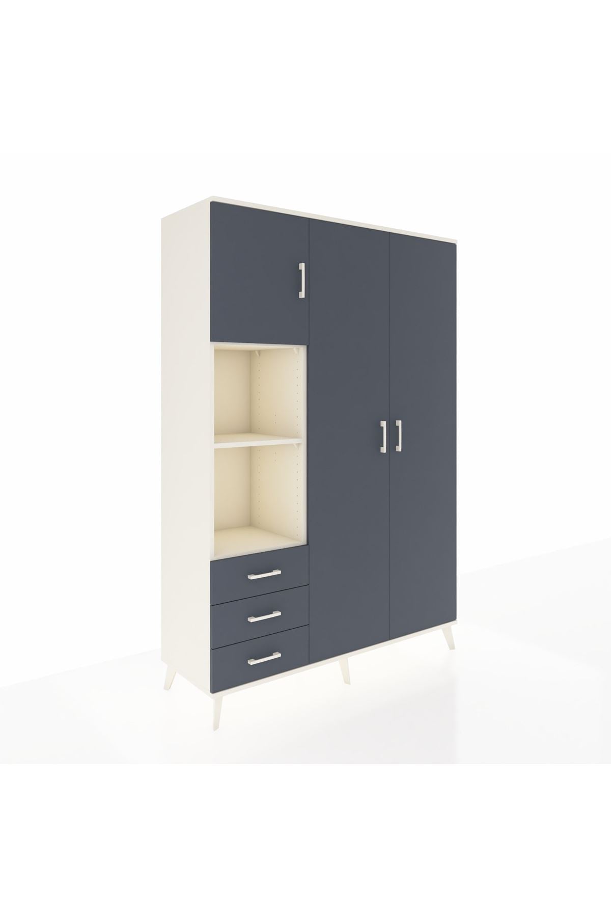 Hyperion Dolap 6 Raflı 3 Çekmeceli Tek Askılı 132x44x195 Aytaşı-Antrasit/Antrasit