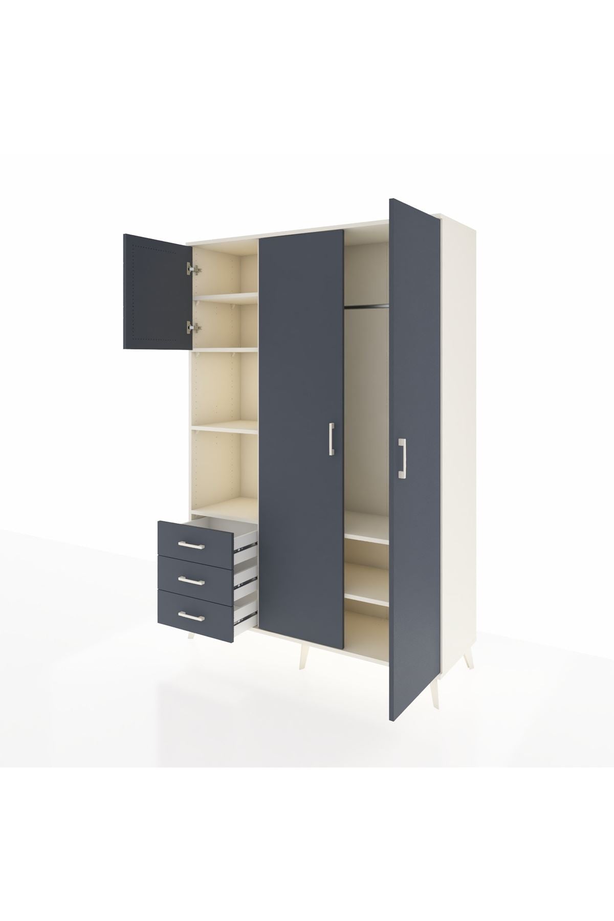 Hyperion Dolap 6 Raflı 3 Çekmeceli Tek Askılı 132x44x195 Aytaşı-Antrasit/Antrasit