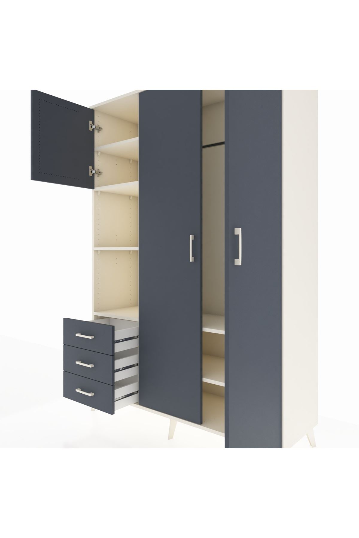 Hyperion Dolap 6 Raflı 3 Çekmeceli Tek Askılı 132x44x195 Aytaşı-Antrasit/Antrasit