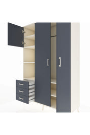 Hyperion Dolap 6 Raflı 3 Çekmeceli Tek Askılı 132x44x195 Aytaşı-Antrasit/Antrasit