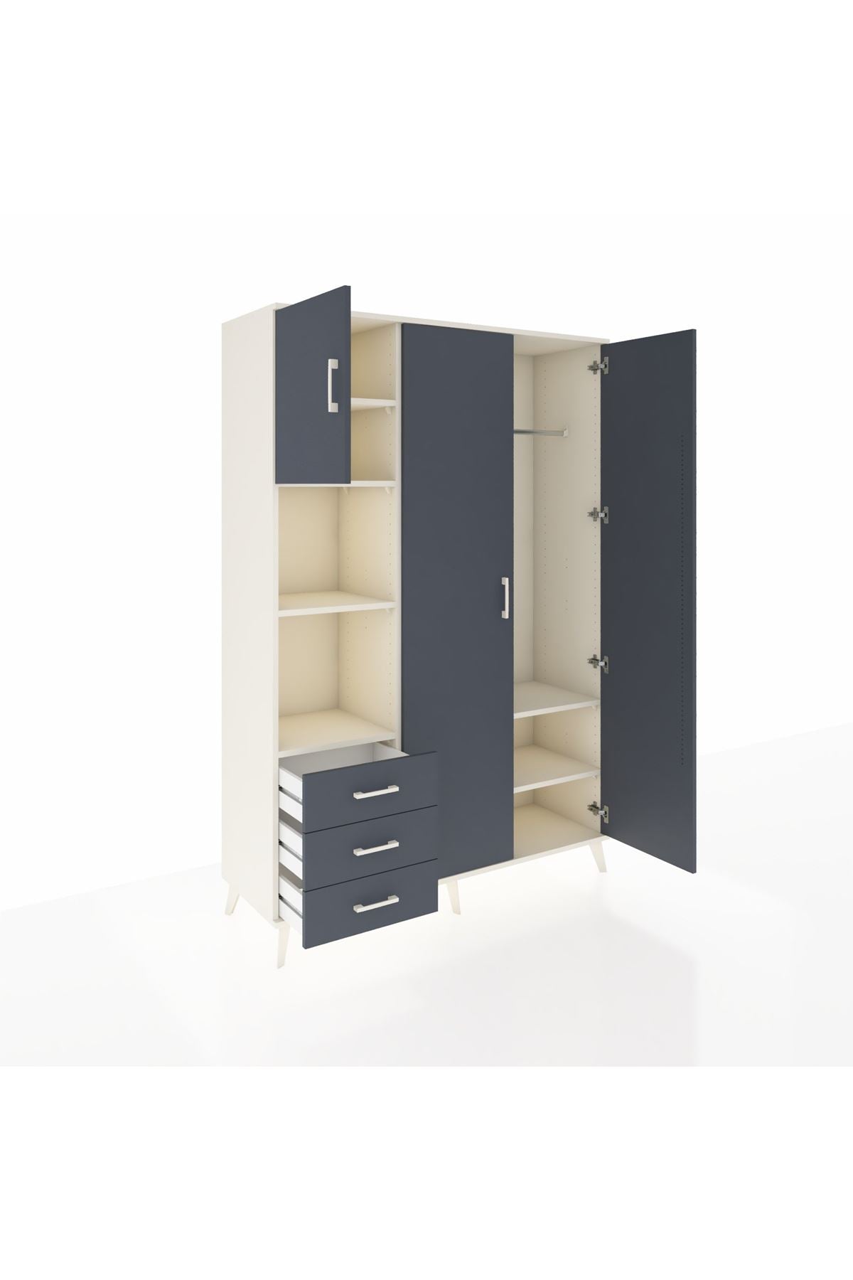 Hyperion Dolap 6 Raflı 3 Çekmeceli Tek Askılı 132x44x195 Aytaşı-Antrasit/Antrasit