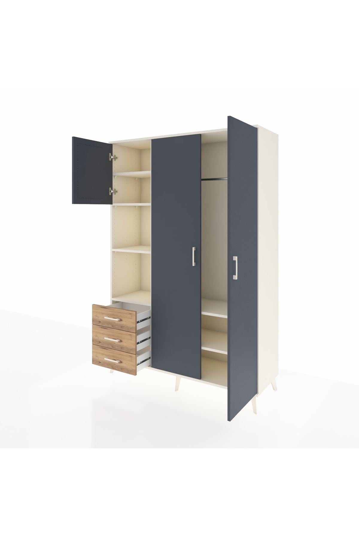 Hyperion Dolap 6 Raflı 3 Çekmeceli Tek Askılı 132x44x195 Aytaşı-Antrasit/Çam