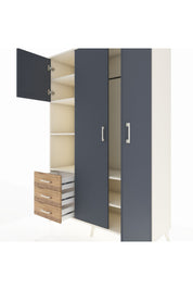 Hyperion Dolap 6 Raflı 3 Çekmeceli Tek Askılı 132x44x195 Aytaşı-Antrasit/Çam