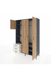 Hyperion Dolap 6 Raflı 3 Çekmeceli Tek Askılı 132x44x195 Antrasit-Çam/Aytaşı