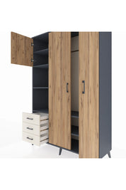 Hyperion Dolap 6 Raflı 3 Çekmeceli Tek Askılı 132x44x195 Antrasit-Çam/Aytaşı