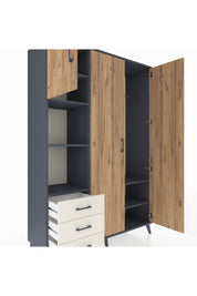 Hyperion Dolap 6 Raflı 3 Çekmeceli Tek Askılı 132x44x195 Antrasit-Çam/Aytaşı