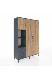 Hyperion Dolap 6 Raflı 3 Çekmeceli Tek Askılı 132x44x195 Antrasit-Çam/Antrasit