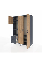 Hyperion Dolap 6 Raflı 3 Çekmeceli Tek Askılı 132x44x195 Antrasit-Çam/Antrasit