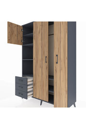 Hyperion Dolap 6 Raflı 3 Çekmeceli Tek Askılı 132x44x195 Antrasit-Çam/Antrasit