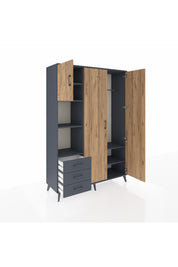 Hyperion Dolap 6 Raflı 3 Çekmeceli Tek Askılı 132x44x195 Antrasit-Çam/Antrasit