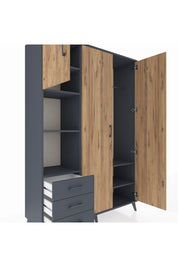 Hyperion Dolap 6 Raflı 3 Çekmeceli Tek Askılı 132x44x195 Antrasit-Çam/Antrasit