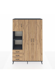 Hyperion Dolap 6 Raflı 3 Çekmeceli Tek Askılı 132x44x195 Antrasit-Çam/Çam