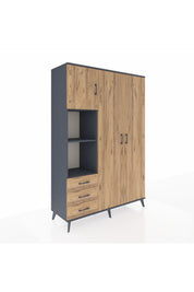 Hyperion Dolap 6 Raflı 3 Çekmeceli Tek Askılı 132x44x195 Antrasit-Çam/Çam