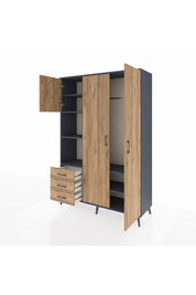 Hyperion Dolap 6 Raflı 3 Çekmeceli Tek Askılı 132x44x195 Antrasit-Çam/Çam