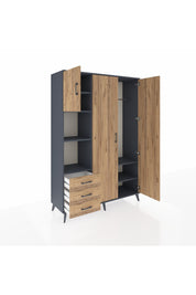 Hyperion Dolap 6 Raflı 3 Çekmeceli Tek Askılı 132x44x195 Antrasit-Çam/Çam