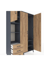 Hyperion Dolap 6 Raflı 3 Çekmeceli Tek Askılı 132x44x195 Antrasit-Çam/Çam