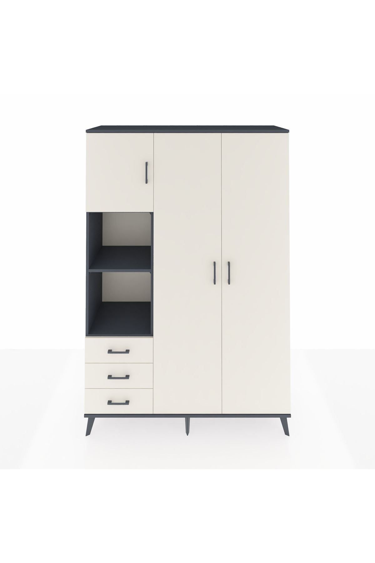 Hyperion Dolap 6 Raflı 3 Çekmeceli Tek Askılı 132x44x195 Antrasit-Aytaşı/Aytaşı