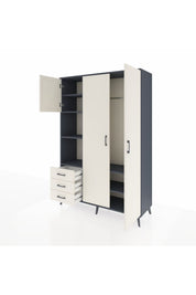 Hyperion Dolap 6 Raflı 3 Çekmeceli Tek Askılı 132x44x195 Antrasit-Aytaşı/Aytaşı