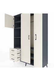 Hyperion Dolap 6 Raflı 3 Çekmeceli Tek Askılı 132x44x195 Antrasit-Aytaşı/Aytaşı