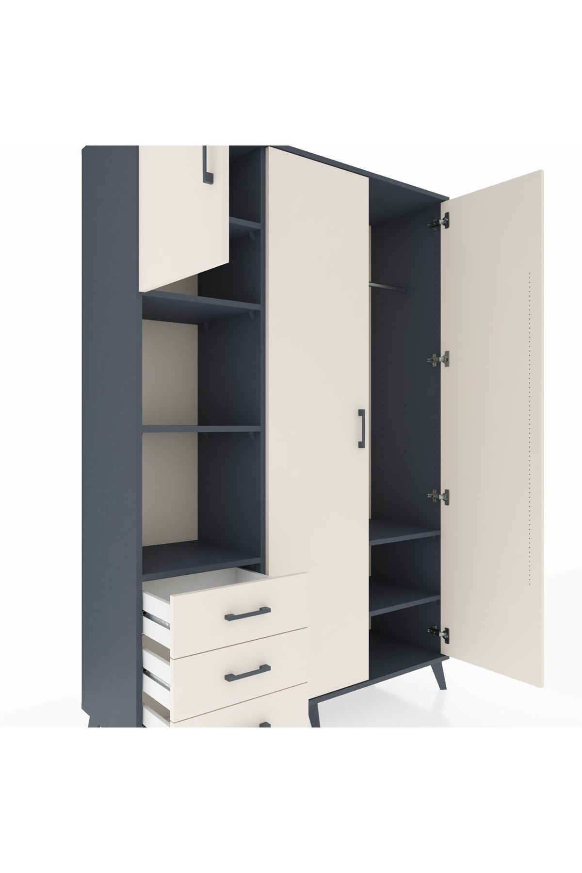 Hyperion Dolap 6 Raflı 3 Çekmeceli Tek Askılı 132x44x195 Antrasit-Aytaşı/Aytaşı