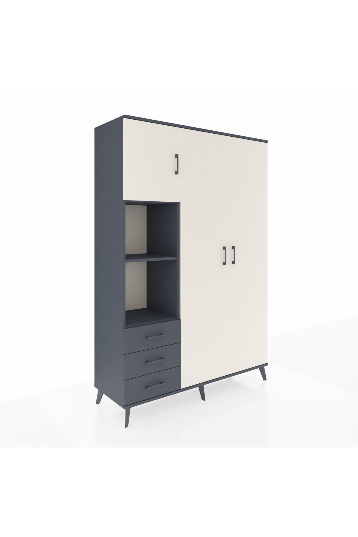 Hyperion Dolap 6 Raflı 3 Çekmeceli Tek Askılı 132x44x195 Antrasit-Aytaşı/Antrasit