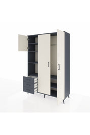 Hyperion Dolap 6 Raflı 3 Çekmeceli Tek Askılı 132x44x195 Antrasit-Aytaşı/Antrasit