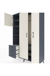 Hyperion Dolap 6 Raflı 3 Çekmeceli Tek Askılı 132x44x195 Antrasit-Aytaşı/Antrasit