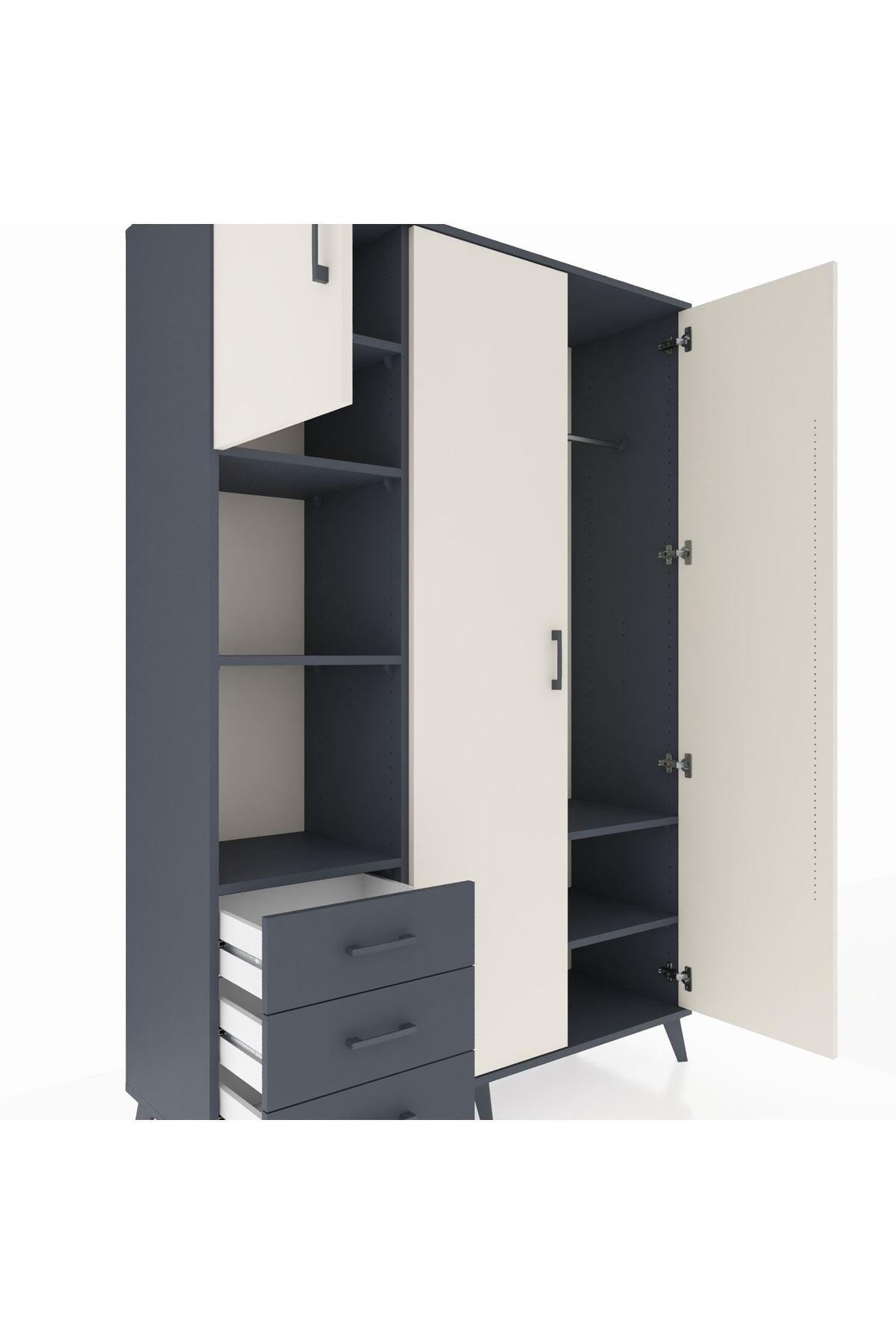 Hyperion Dolap 6 Raflı 3 Çekmeceli Tek Askılı 132x44x195 Antrasit-Aytaşı/Antrasit
