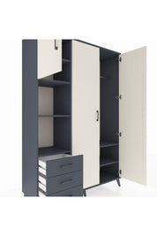Hyperion Dolap 6 Raflı 3 Çekmeceli Tek Askılı 132x44x195 Antrasit-Aytaşı/Antrasit
