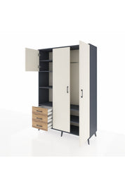 Hyperion Dolap 6 Raflı 3 Çekmeceli Tek Askılı 132x44x195 Antrasit-Aytaşı/Çam