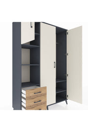 Hyperion Dolap 6 Raflı 3 Çekmeceli Tek Askılı 132x44x195 Antrasit-Aytaşı/Çam