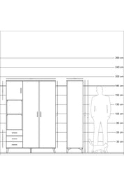 Hyperion Dolap 6 Raflı 3 Çekmeceli Tek Askılı 132x44x195 Antrasit-Aytaşı/Çam